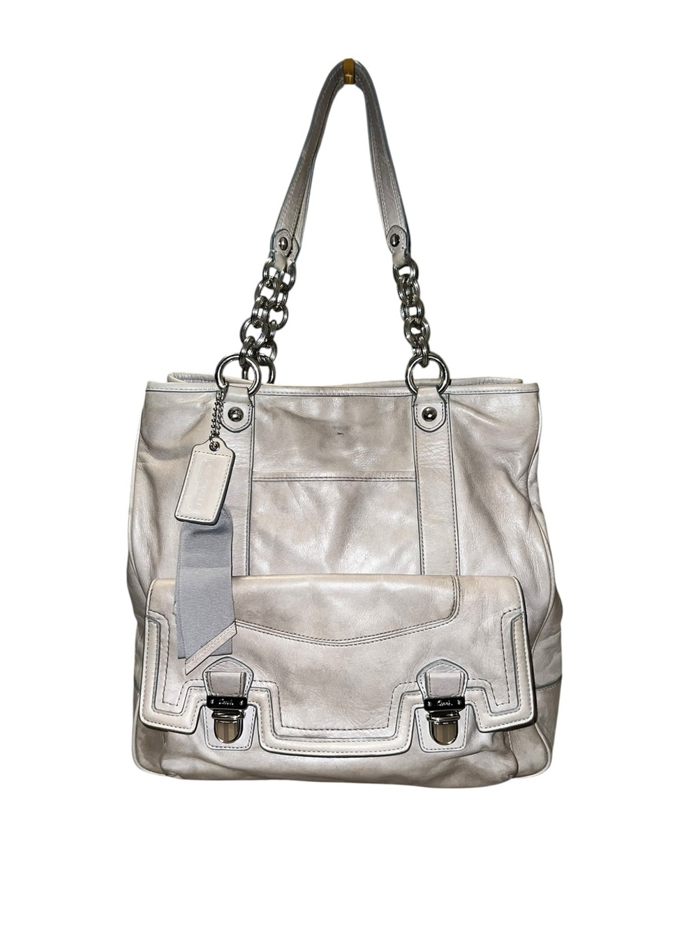 Coach Poppy Pushlock North South Tote in Gray Leather 17924